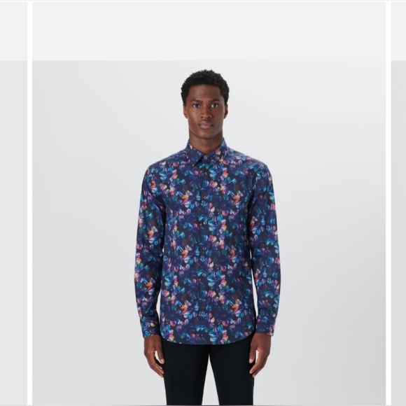 Bugatchi JULIAN Floral Print Shirt Long Sleeve Shirt Shaped Fit - Picture 10 of 10